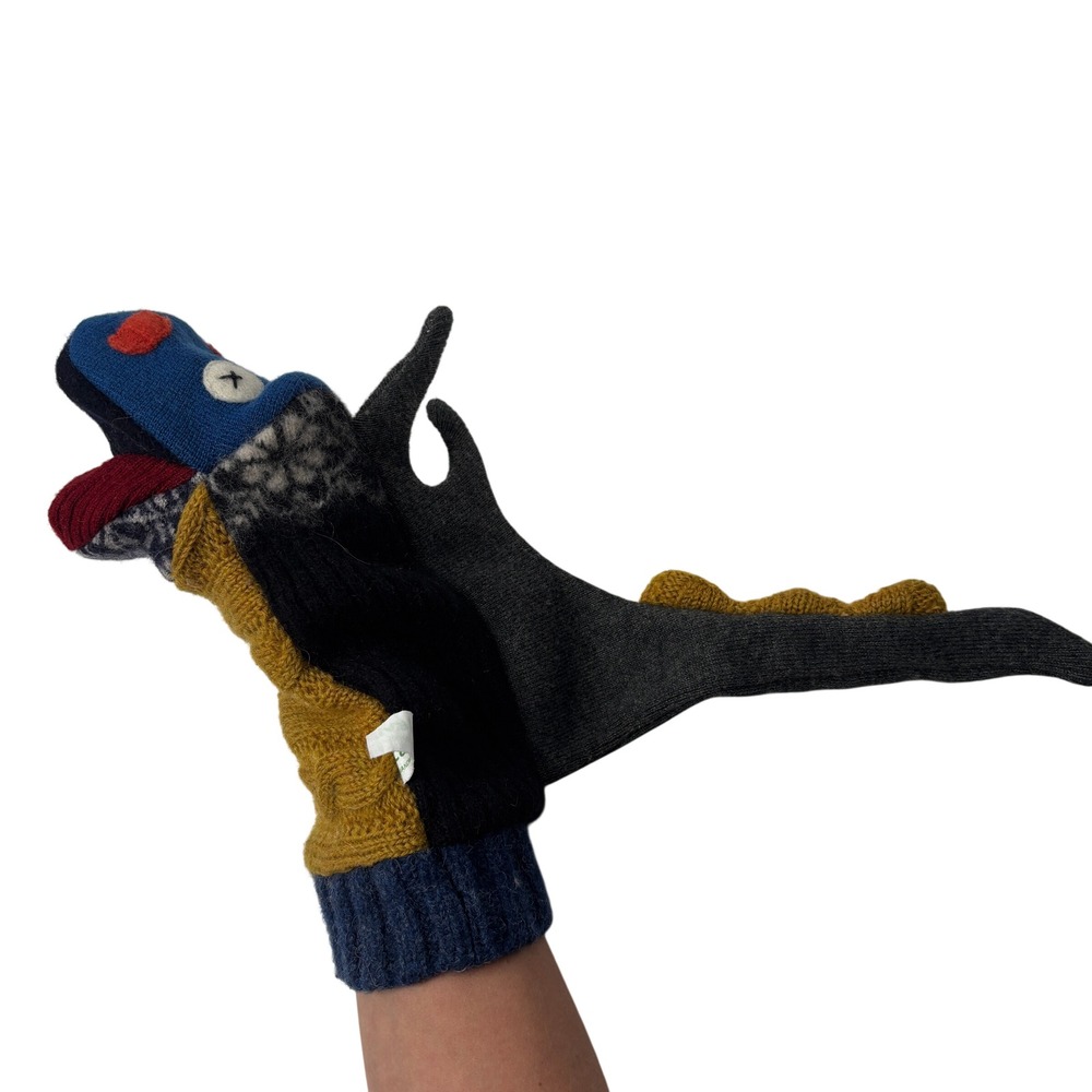 Cate and Levi Handmade Reclaimed Wool Dragon Hand Puppet Multi Color 100017